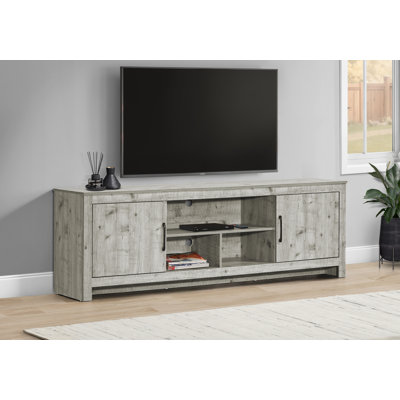 Meuble télé, console de 72 po, meuble multimédia, meuble de rangement, salon, chambre à coucher, stratifié gris rustique, transitionnel