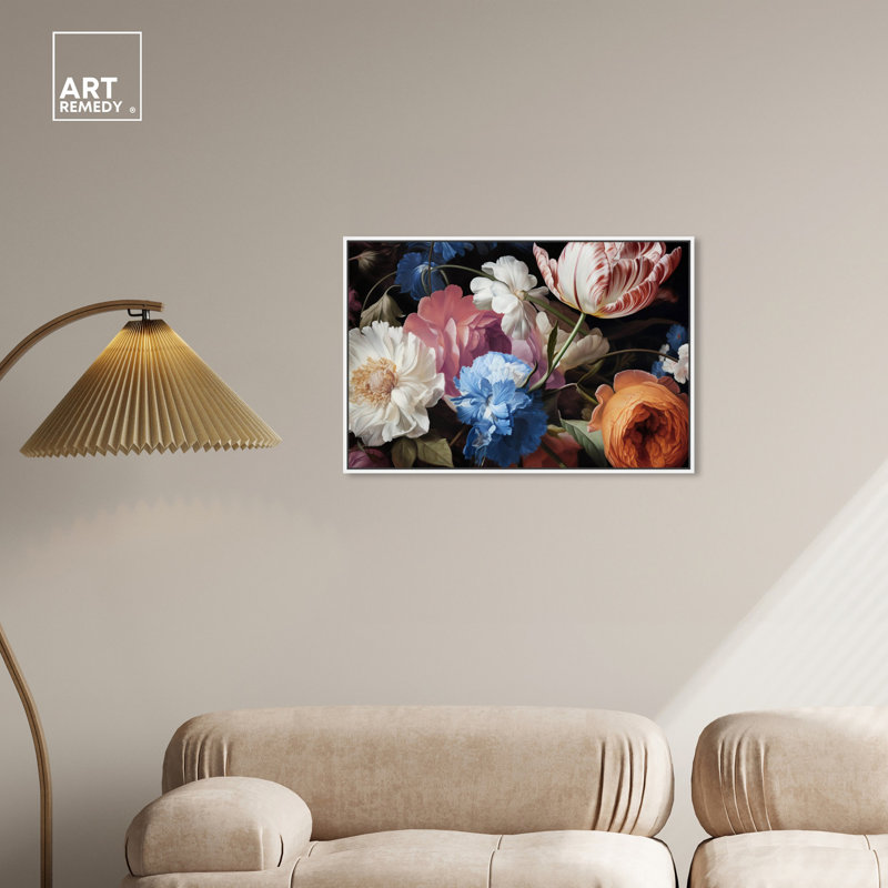 Elegant Floral Canvas Wall Art with White Floater Frame, 15" x 10"