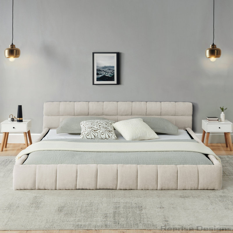 Structure de lit plateforme en chenille, Beige