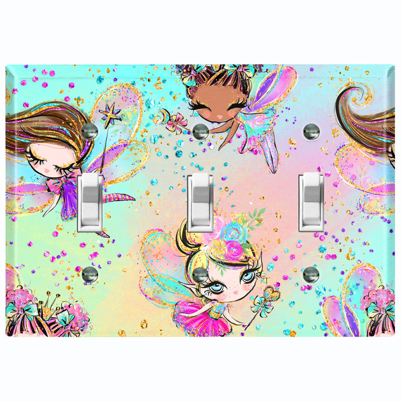 Three Fairy Princesses Teal Pink People 3 - Gang Toggle Light Switch Standard Wall Plate