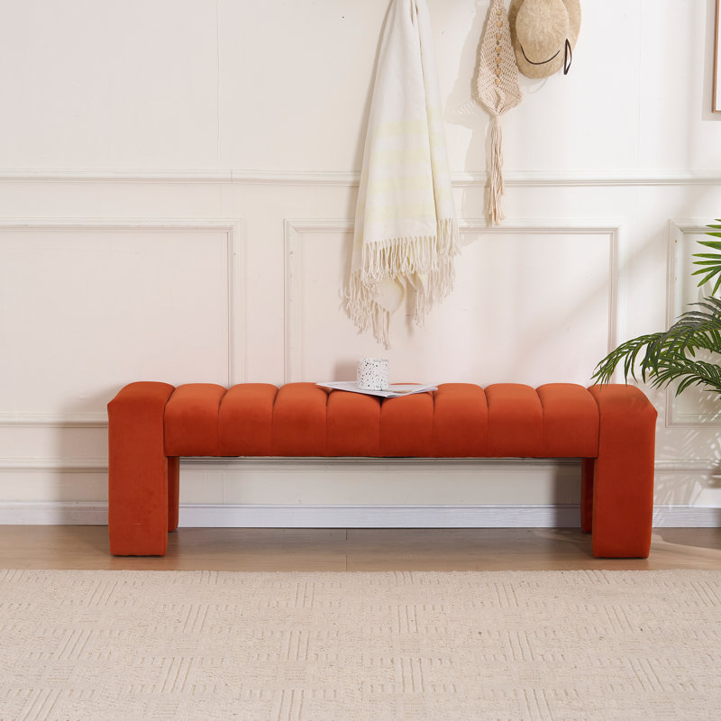 Laytona 59"W Upholstered Bench with Channel Tufted, Orange