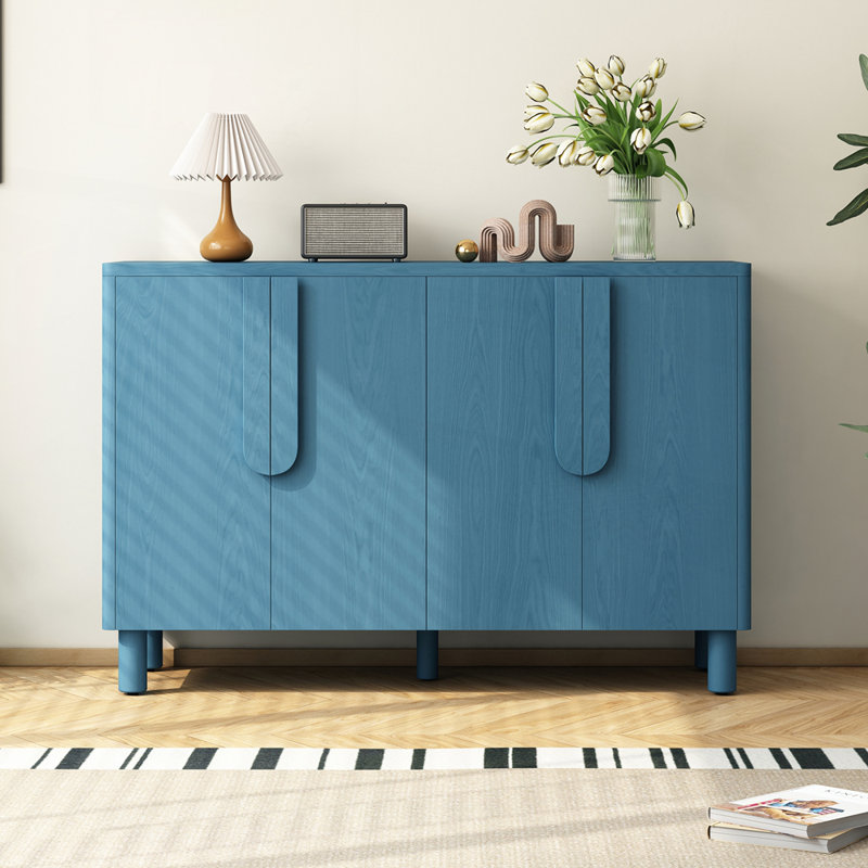 Buffet élégant en placage de frêne avec tablettes réglables et poignées arquées pour un rangement polyvalent, Marine