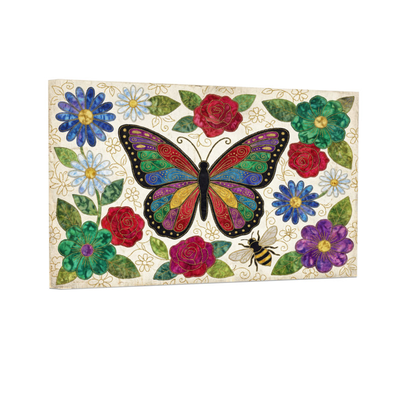Animaux, papillon, fleurs, abeille, motif de jardin, H 12 po x l 18 po