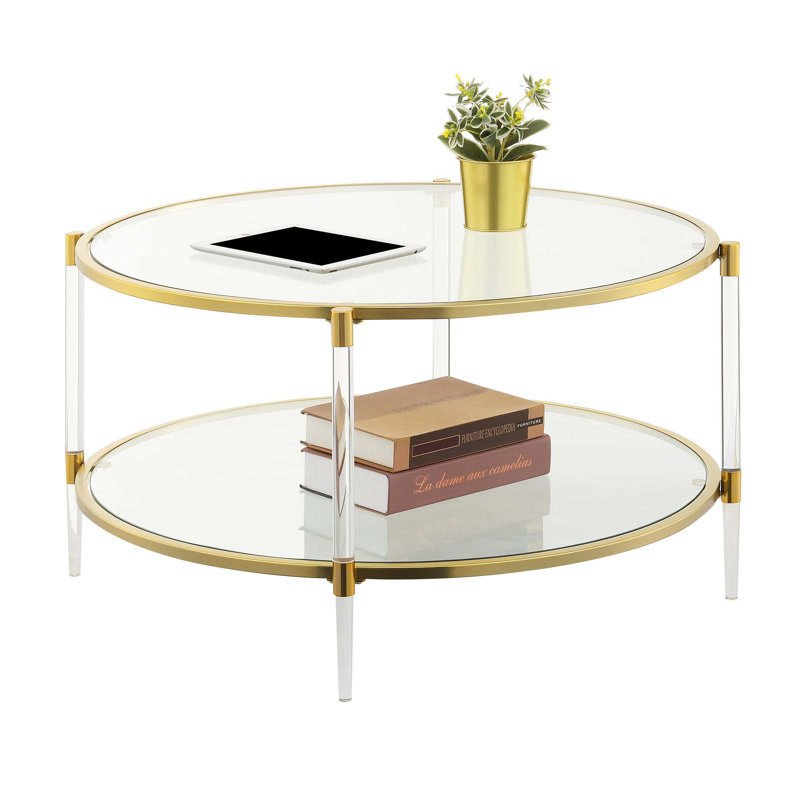 Luxurious Round Acrylic and Glass Tiered Coffee Table