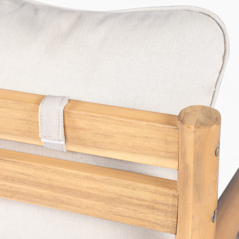 Ensemble de conversation en bois d'acacia, fauteuil club et table basse avec coussin résistant à l'eau, teck et beige