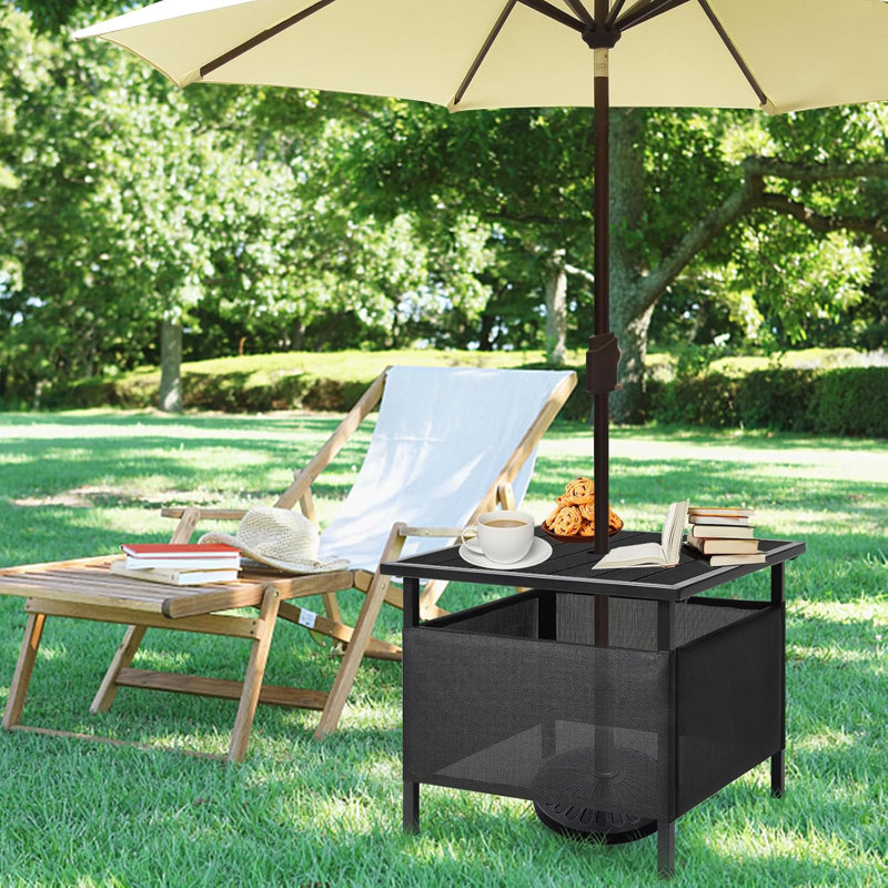 Adirondack Square Side Table With Umbrella Hole, Pool Composite Patio Table,HDPE End Tables For Backyard,Pool, Indoor Companion, Easy Maintenance & Weather Resistant(Black)
