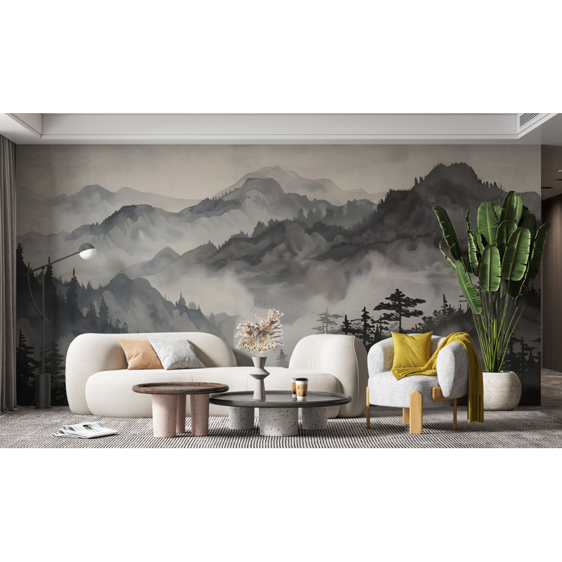Mountain Foggy Wall Graphiques Peel and Stick Forest Room, L 145 po x l 100 po, Peler et coller
