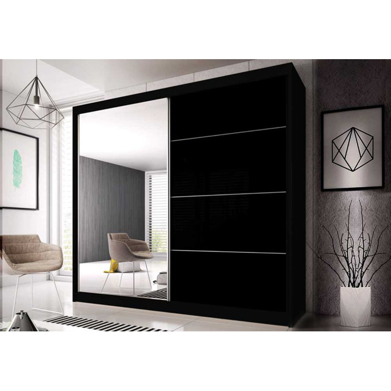 Gulledge 2 Door Manufactured Wood Wardrobe, Black, 218cm H x 183cm W x 61cmD