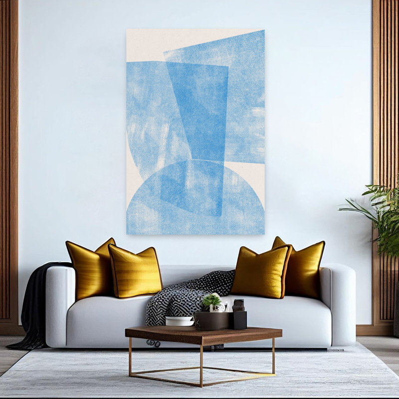 Blue Geometric Waves Abstract Contemporary Geometric Wall Art by THE MIUUS STUDIO - Wrapped Canvas Print