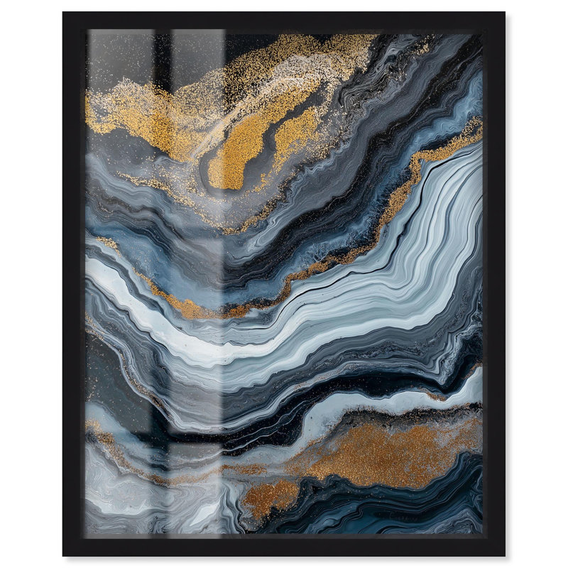 Acrylique Flow II, Shadowbox Print, Geode Art Prints par Art Remedy, Noir, H 21 po x l 17 po