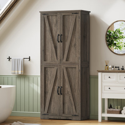 67” Freestanding Kitchen Pantry Cabinets, Tall Storage Cabinets With 2 Adjustable Shelves, Bathroom Cabinet With 4 Doors, For Living Room, Kitchen, Bathroom