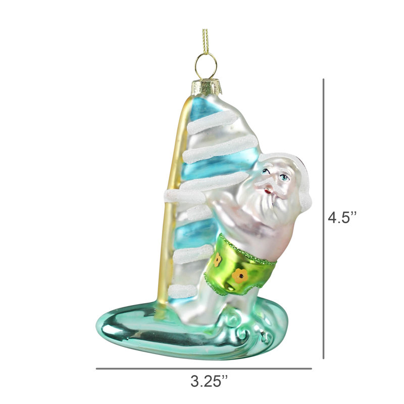 Ornement surf de père Noël, verre