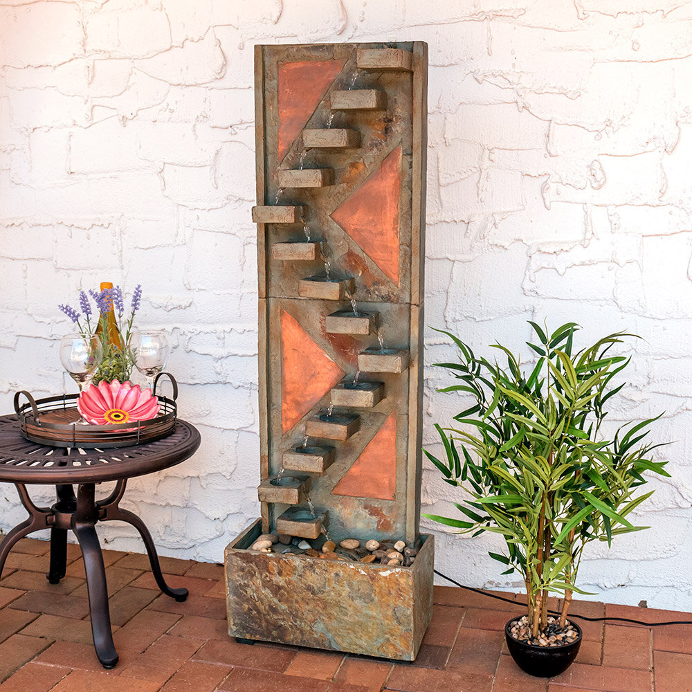 Millwood Pines Slate Stone Fountain with Light & Reviews | Wayfair