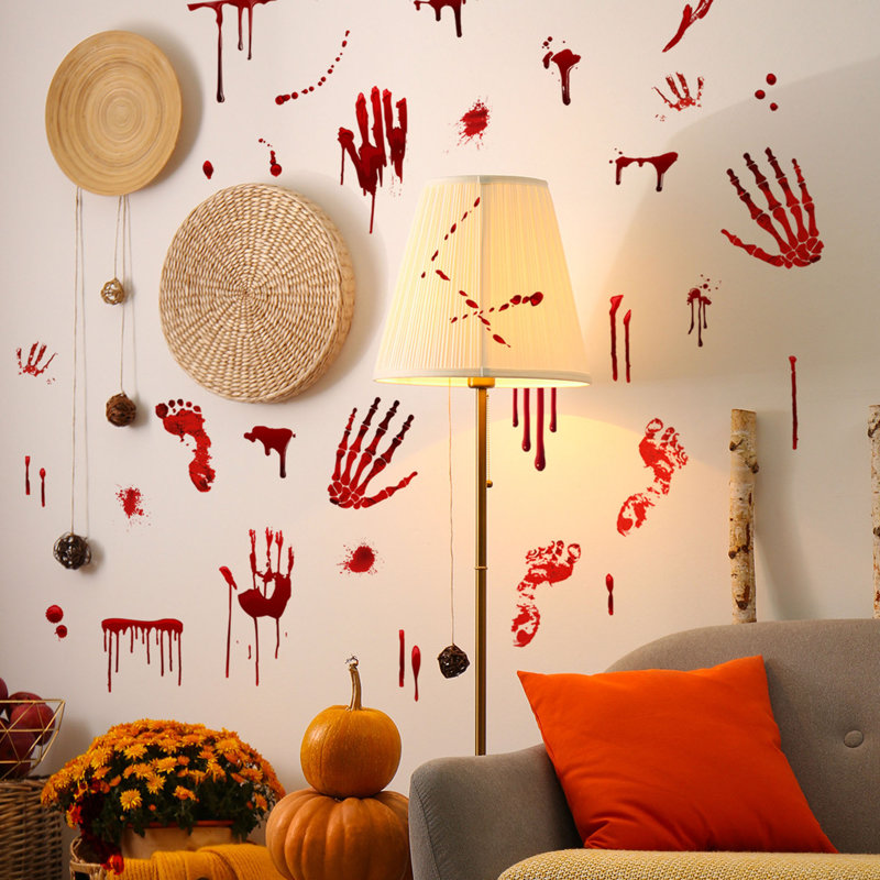 Autocollants décoratifs d'Halloween, empreintes de mains effrayantes, autocollants fantômes; A3