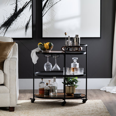 2-Shelf Wood And Metal Bar Cart With Castors