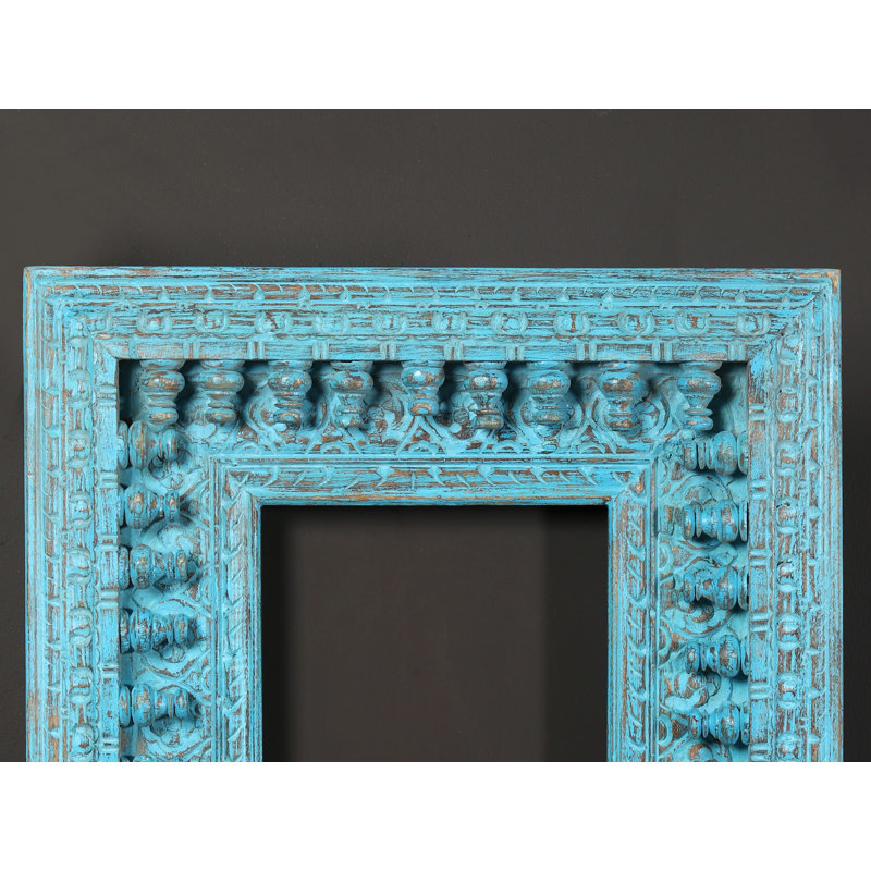 Cadre de miroir sculpté en bois Exotic India en bois - Décoration murale artisanale pour couloir et chambre à coucher