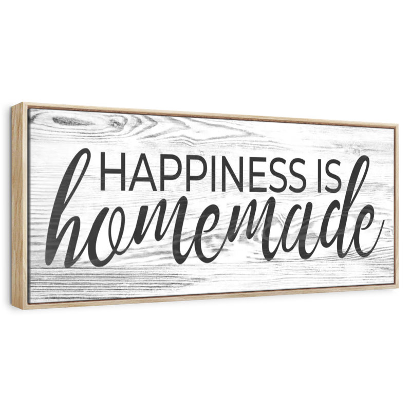 Plaque murale «Happiness Is Hommade» II, Cadre flottant en bois naturel, 28 po x 10 po