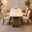 Ensemble de salle à manger 5 pièces en pierre frittée de 65 pouces avec 4 chaises en lin-262208339-262208761