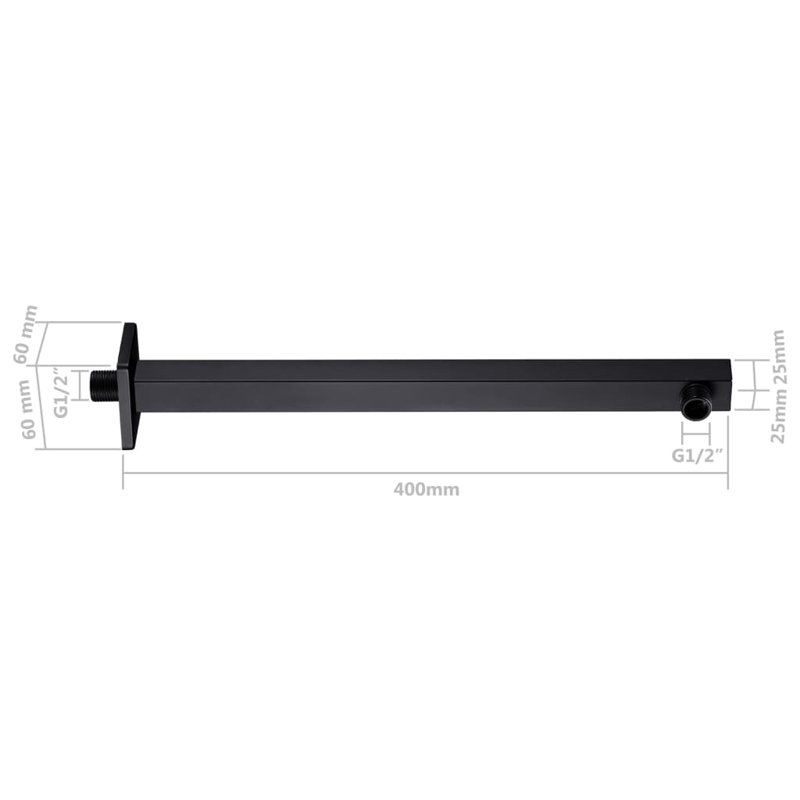 Shower Support Arm Square Stainless Steel 201 Black 40 cm, Matte Black