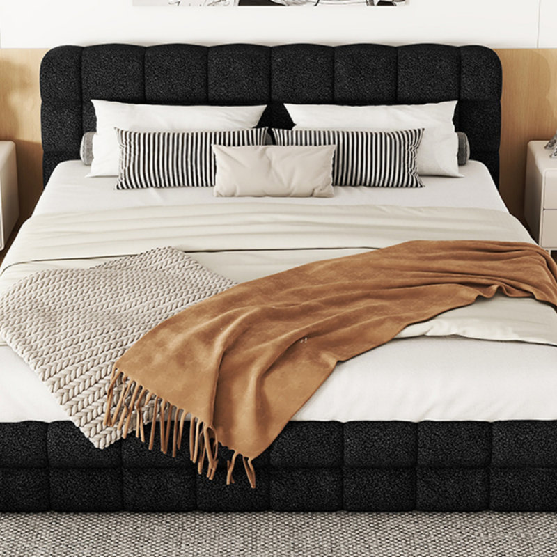 Grand lit plateforme tapissier, Noir