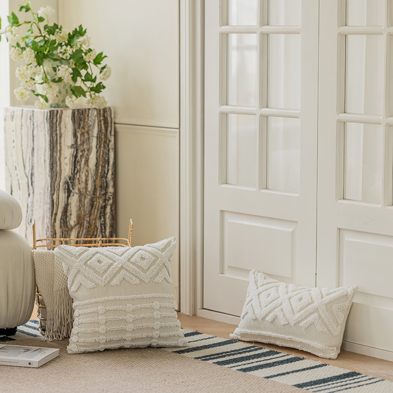 Housse de coussin en coton touffeté Boho, décor bohémien texturé pour canapé ou lit, H 12 po x l 20 po