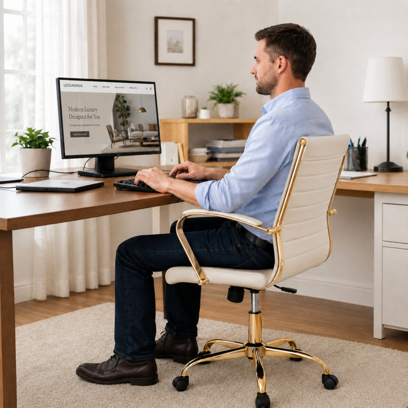Naudain Leather Office Chair – Modern Executive Swivel Task Chair with Wheels, Adjustable Height & Padded Arms for Desk or Conference Room