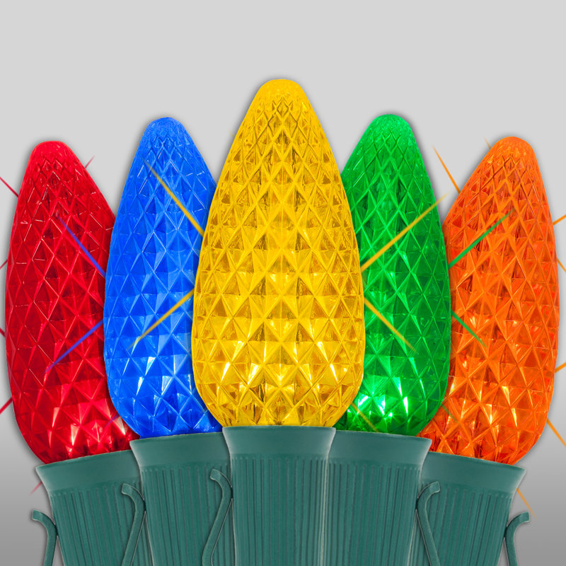 OptiCore LED C9 Shatterproof Twinkle Christmas String Lights (End to End Connectable), Green/Blue/Red, 50' L