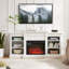Console multimédia avec grande armoire de rangement, avec foyer encastré de 23 po, pour téléviseur de 70 po ou moins, meuble télé multimédia moderne, l 65,75 po x P 17 po x H 32,48 po-268273787