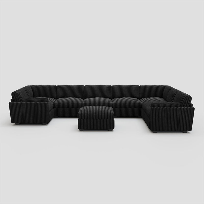 Knaack Oversized U Shaped 169.3'' Wide Sectional Sofa & Plush Wide Corduroy Livingroom Couch, Black Corduroy