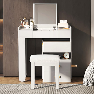 3-In-1 Makeup Vanity Desk With Flip-Top Mirror, Led Lighting, Adjustable Length & Ample Drawers - Stylish Multi-Functional Dressing Table For Home
