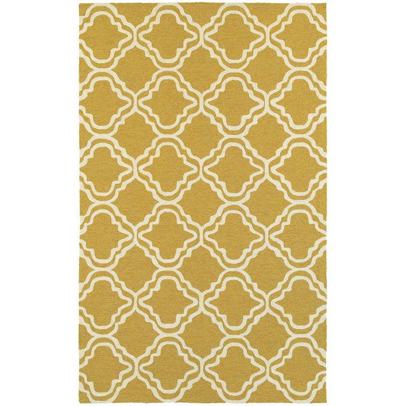Atrium Geometric Hand-Hooked Gold/Ivory Area Rug, Rectangle 8' x 10'