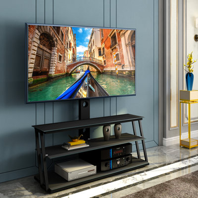 Meuble télé Beckett de 32 à 65 pouces avec verre trempé noir et gestion efficace des fils