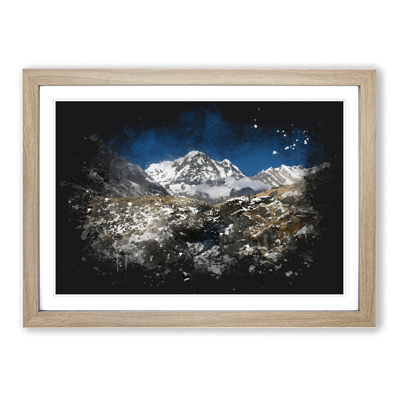 The Annapurna Sanctuary in Nepal - Picture Frame Painting, 65cm H x 90cm W x 2cm D, Oak Framed