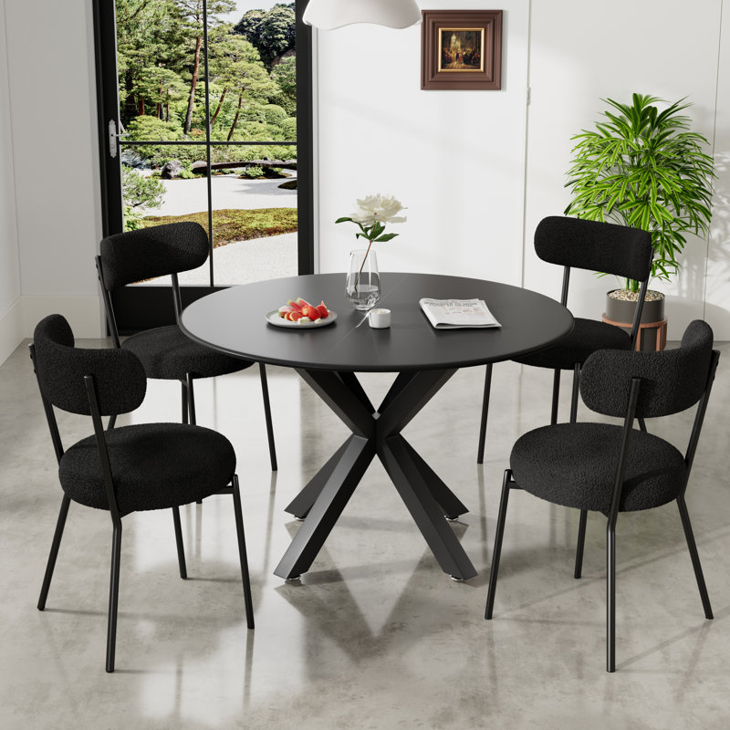 5 - Piece Round Pedestal Dining Set, Black, Brown