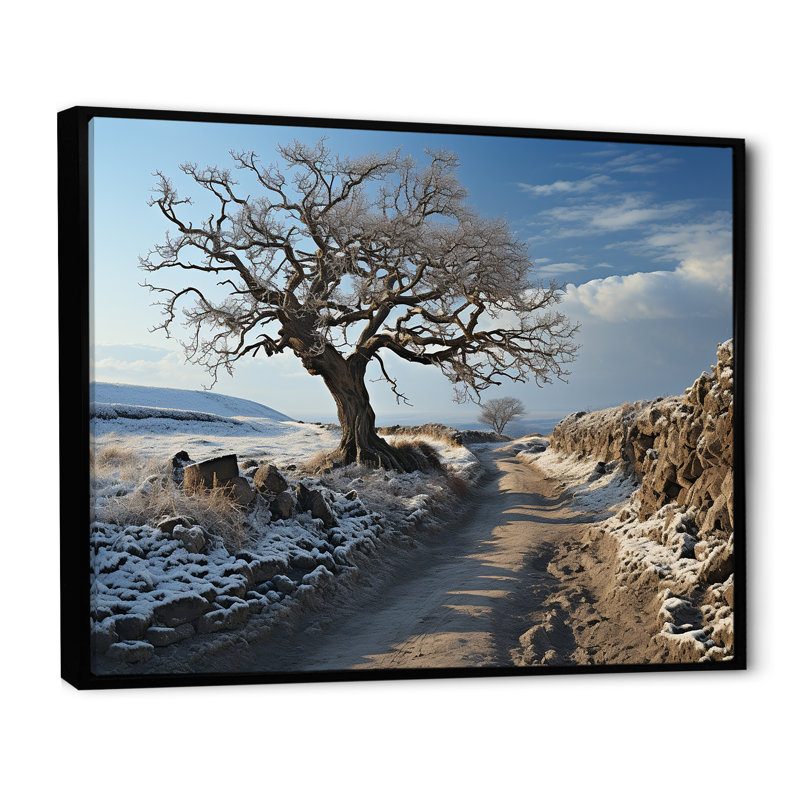Paysage campagne d'hiver sur toile, H 16 po x l 32 po x P 1 po, Cadre flottant noir