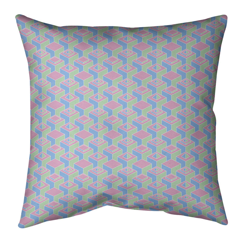 Housse de coussin Skyscrapers, 20 po X 20 po, Bleu vert chaud / rose, Polyester sergé