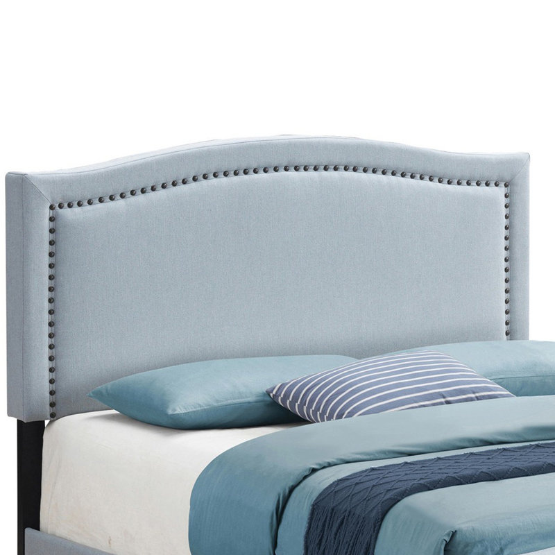 Lit Amondo, revêtement en tissu, garniture cloutée, Double, Bleu