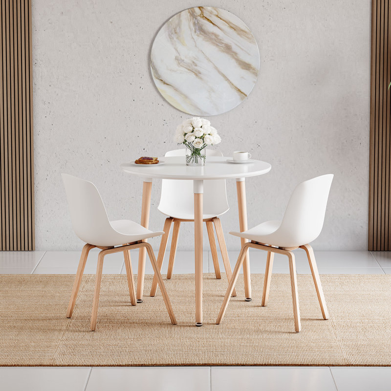 Deshawn Beech Round Solid Wood Base Dining Table, White