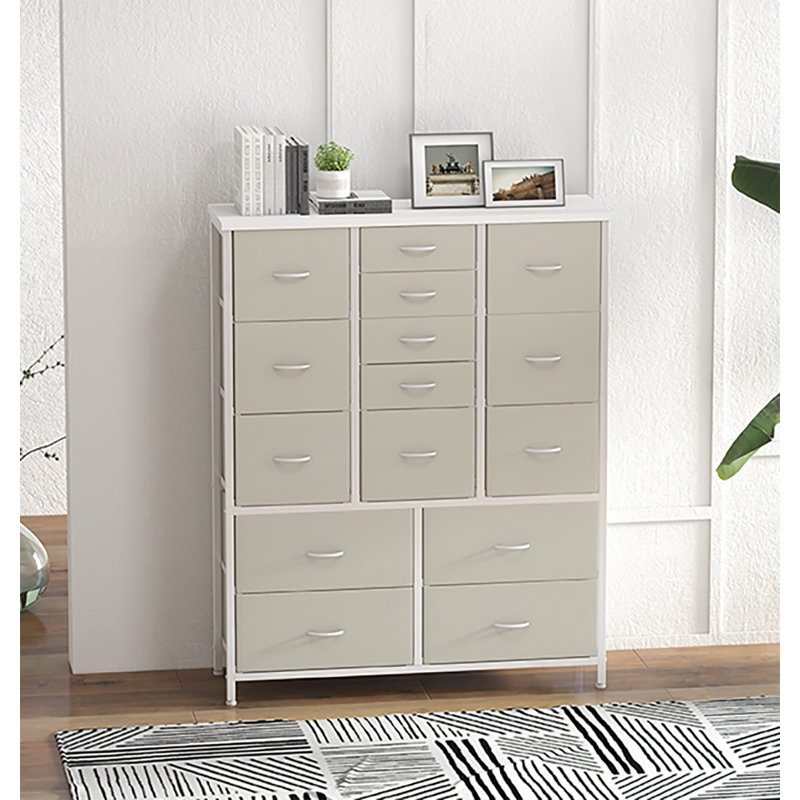 Étagère de rangement à 15 tiroirs en tissu, Blanc