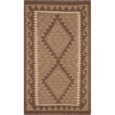 Brown Kilim Reversible Wool Area Rug 3x4
