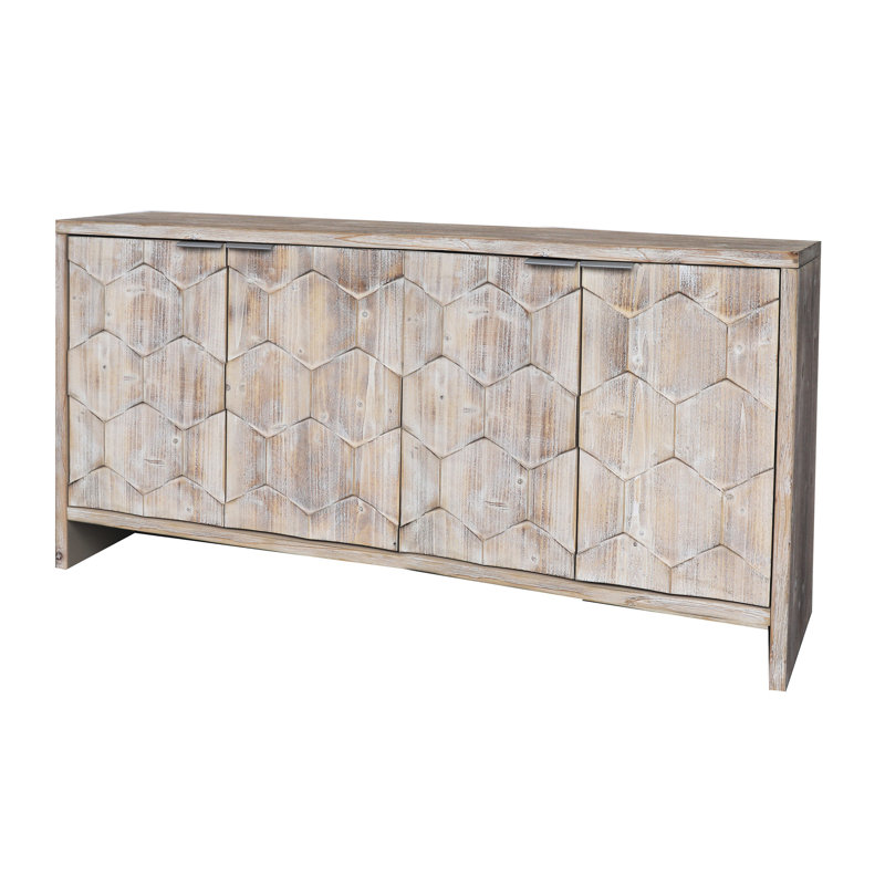Buffet de rangement à 4 portes Carrion Couloir de cuisine en bois naturel délavé à la mode, Bois naturel délavé