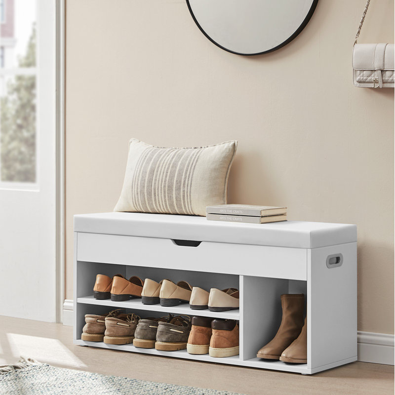6 Pair Shoe Storage Bench, Cloud White, 17.3" H x 39.4" W x 11.8" D