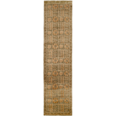 Tapis tibétain en laine noué à la main à motif sud-ouest gris / pêche