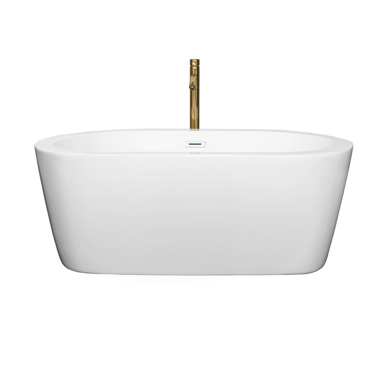 Mermaid 60'' x 29.25'' Soaking Acrylic Bathtub with Faucet, White/Shiny White/Brushed Gold