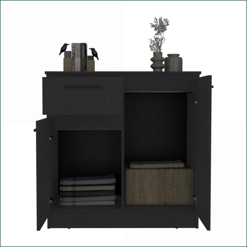 Commodes avec armoires à 2 portes À tiroirs, commode compacte moderne Idaho | Noir | Panneau de particules, Noir