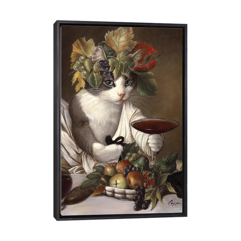 «Widget As Bacchus» - Impression, H 26 po x l 18 po x 1,5 po, Toile avec cadre noir patiné