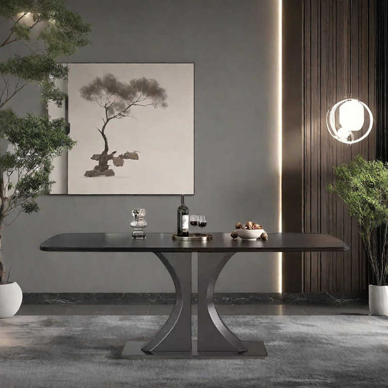 Simple black rock slab rectangular dining table, 29.52"H x 55.11"L x 31.49"W