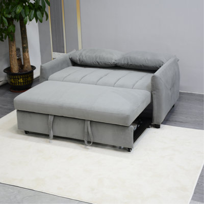 Adjustable Back Convertible Sleeper, Velvet Fabric, 2 Side Pockets & Pillows, Grey For Living Area, Country House Pull-Out Bed With Upholstery, Back, Room,