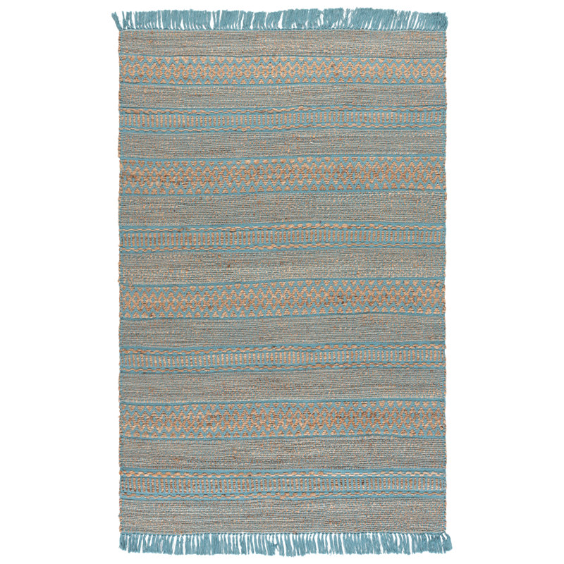 Natural Fiber 123 Hand Woven 50% Jute; 50% Cotton Geometric Shapes Rug, Rectangle 5' x 8'
