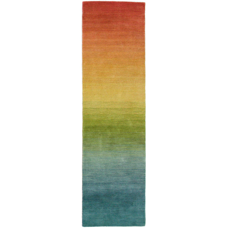 Wilfredo Ombre Handmade Wool Yellow/Green/Blue Area Rug, Runner 2' x 7'6"